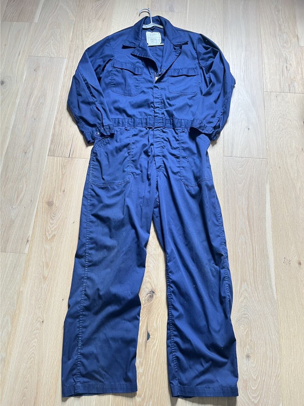 Vintage US Navy Coveralls Jumpsuit Mens 44L Blue Utility Shipboard Workwear